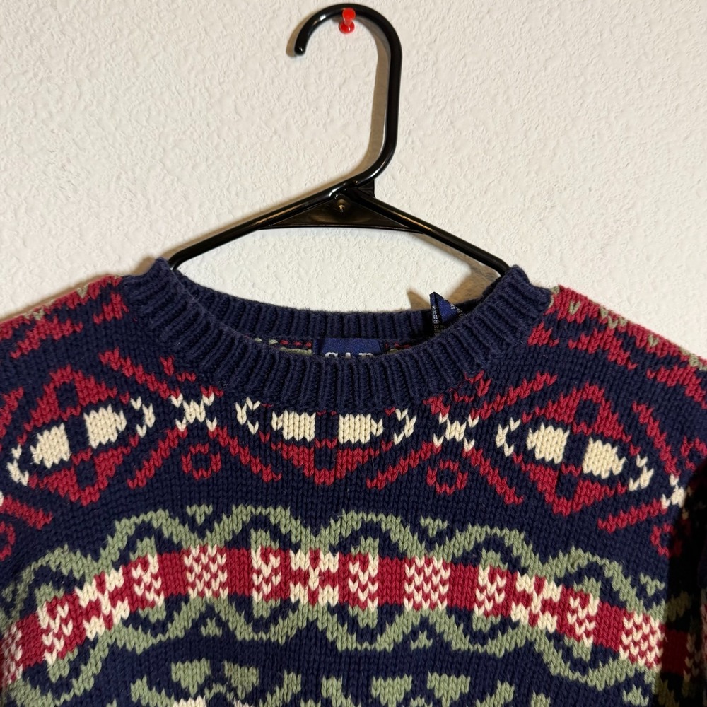 Vintage Gap Sweater Womens Large Multicolor Fair Isle Geometric Tight Knit 90s - Picture 2 of 9